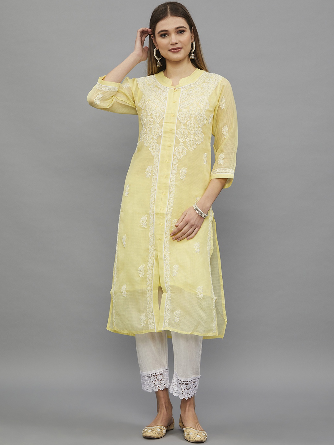 

Ethnava Ethnic Motifs Embroidered Cotton Straight Kurta, Yellow