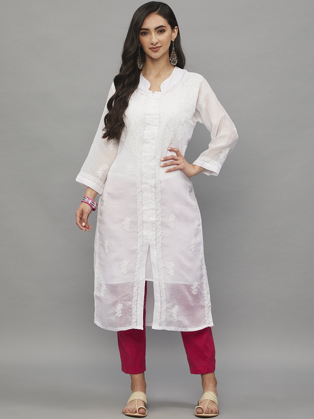 

Ethnava Ethnic Motifs Embroidered Cotton Straight Kurta, White