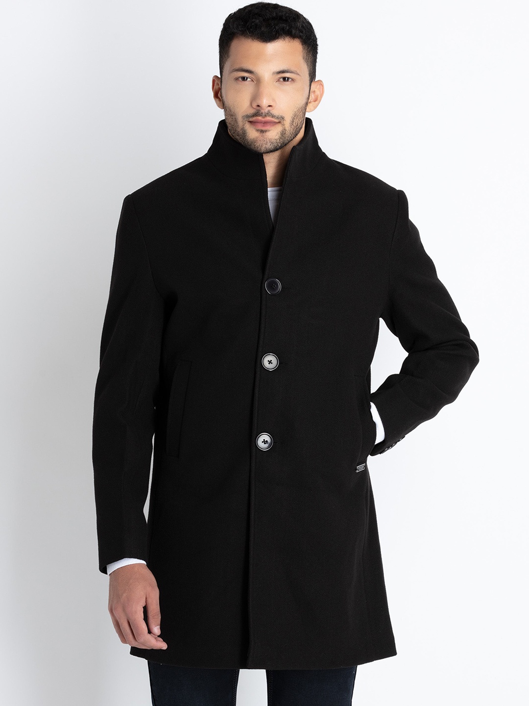 

Status Quo High Neck Tailored Longline Overcoat, Black