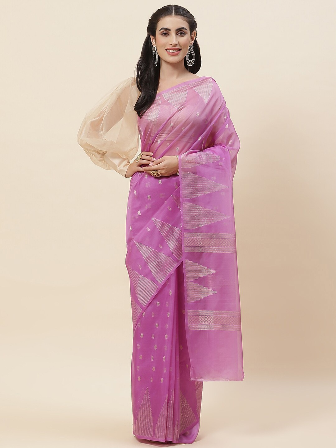

Meena Bazaar Embellished Organza Saree, Magenta