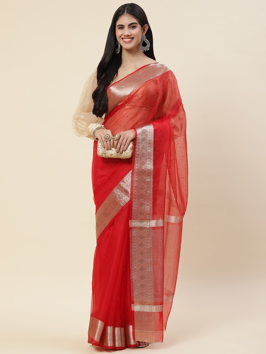 

Meena Bazaar Embellished Organza Saree, Red