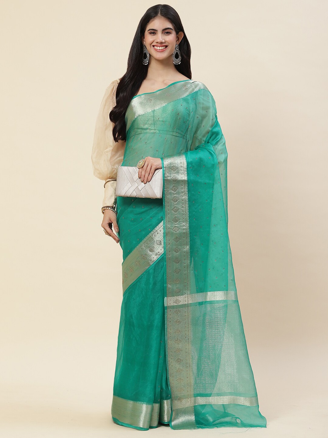 

Meena Bazaar Embellished Organza Saree, Green