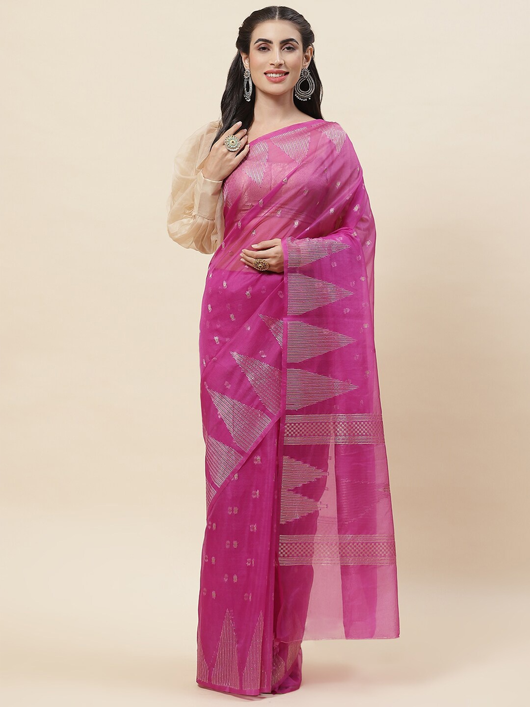 

Meena Bazaar Woven Design Zari Organza Saree, Purple