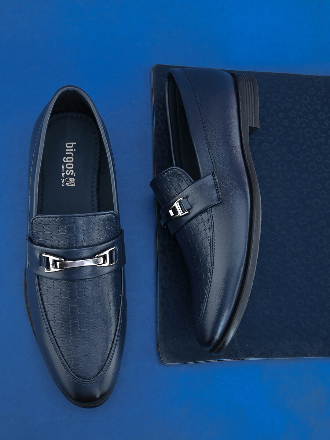 

birgos Men Textured Formal Horsebit Loafers, Navy blue