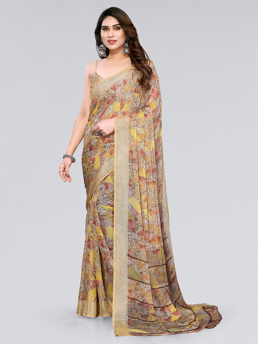 

KALINI Abstract Printed Saree, Beige