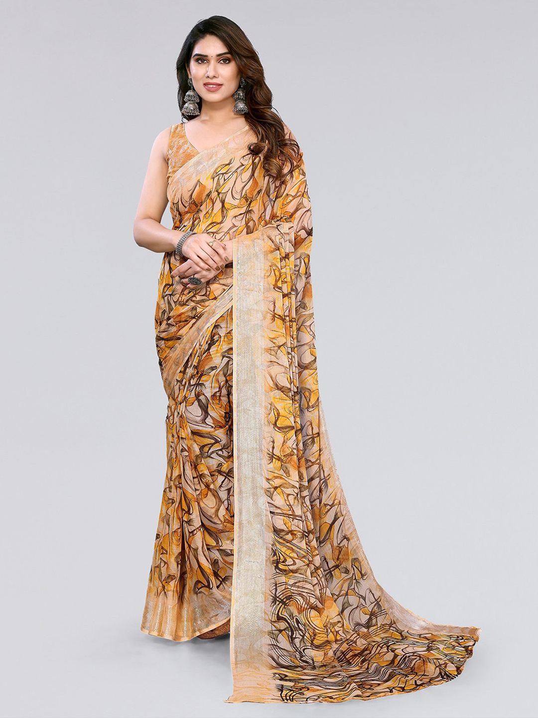 

KALINI Abstract Printed Saree, Yellow