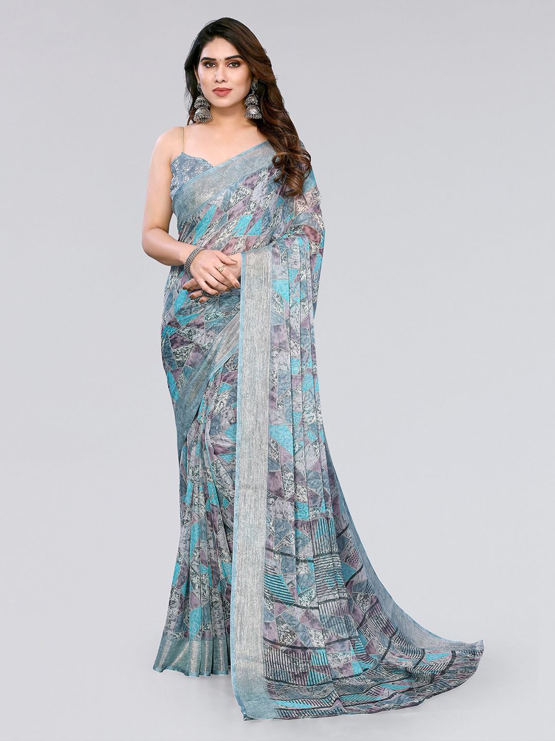 

KALINI Abstract Printed Saree, Turquoise blue