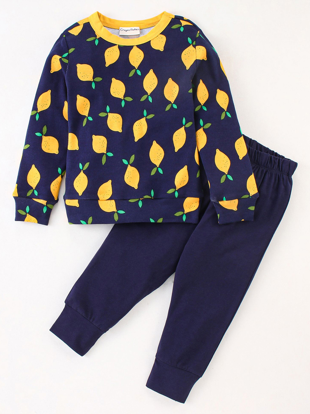 

CrayonFlakes Girls Printed Pure Cotton Sweatshirt With Jogger, Navy blue