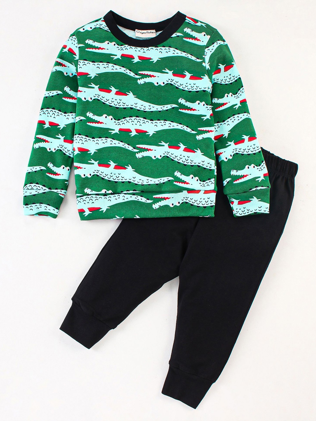 

CrayonFlakes Girls Alligator Conversational Printed T-Shirt With Trousers, Green