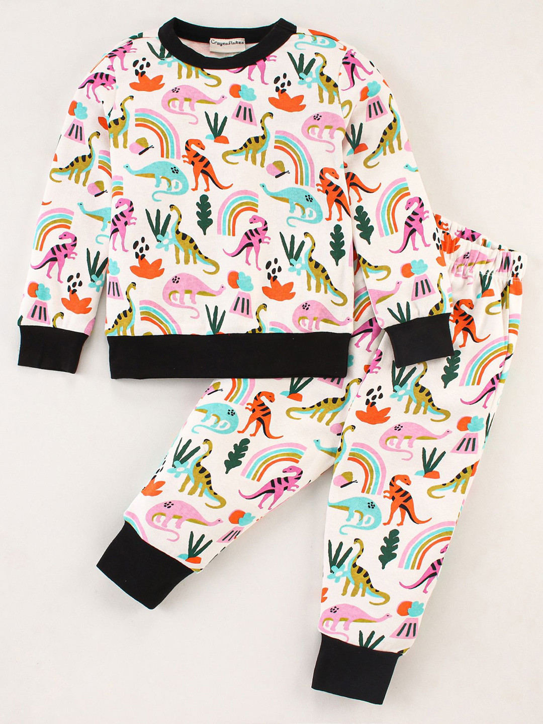 

CrayonFlakes Girls Printed Pure Cotton Sweatshirt With Joggers, Off white