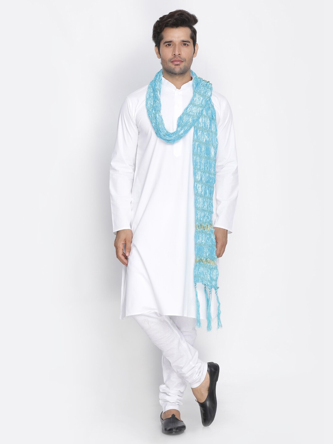 

VASTRAMAY Striped Self Design Dupatta with Zari, Blue