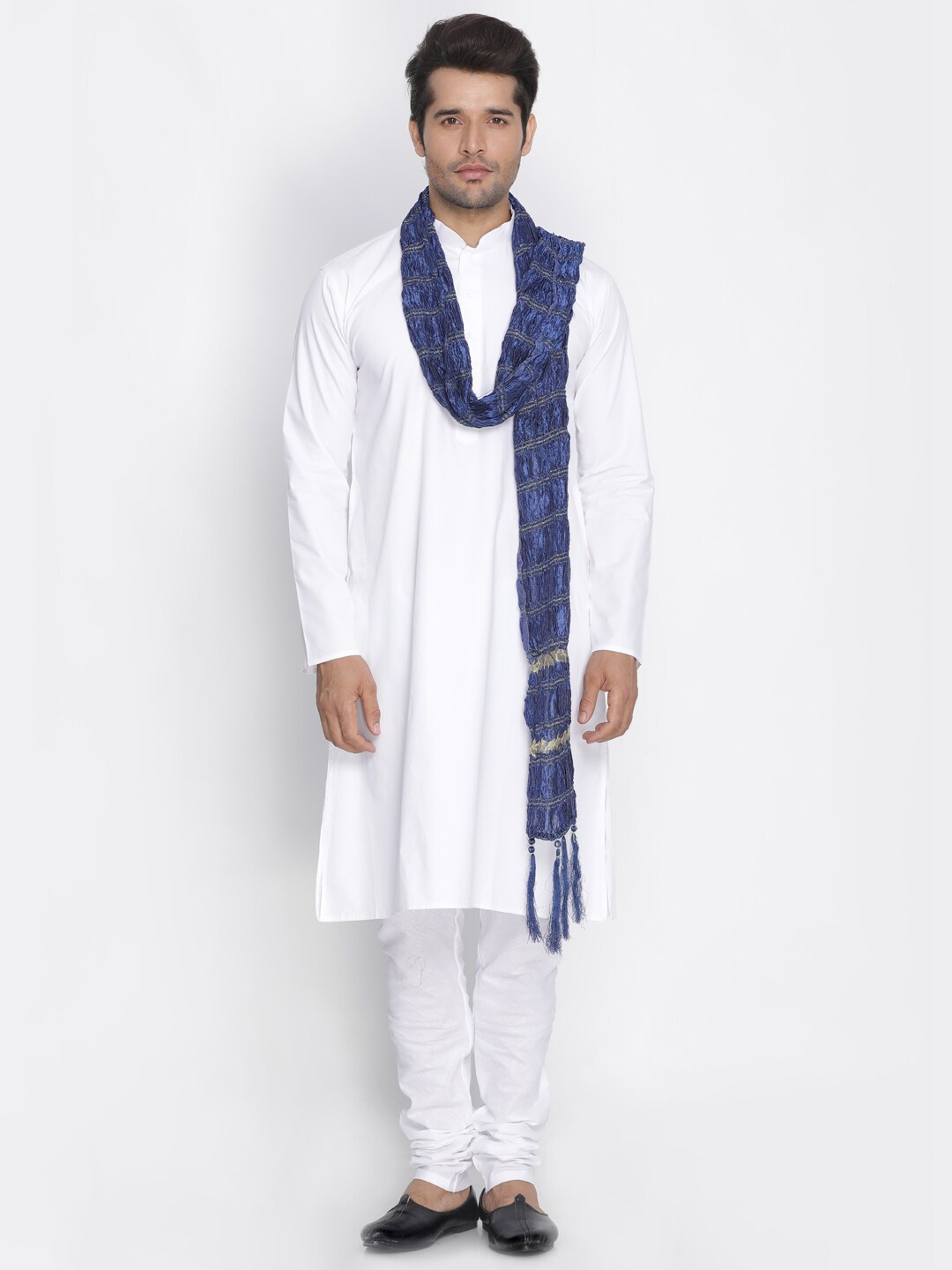 

VASTRAMAY Striped Self Design Dupatta with Zari, Blue
