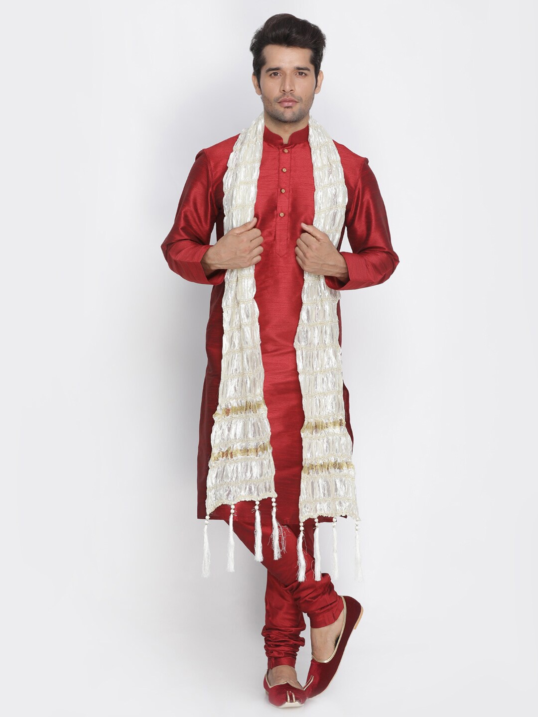 

VASTRAMAY Self Design Dupatta with Zari, White