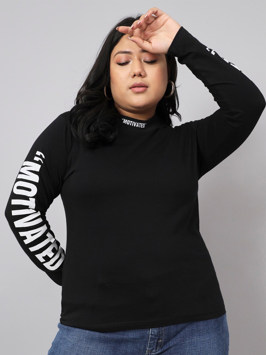 

BEYOUND SIZE - THE DRY STATE Plus Size Typography Printed Cotton T-shirt, Black