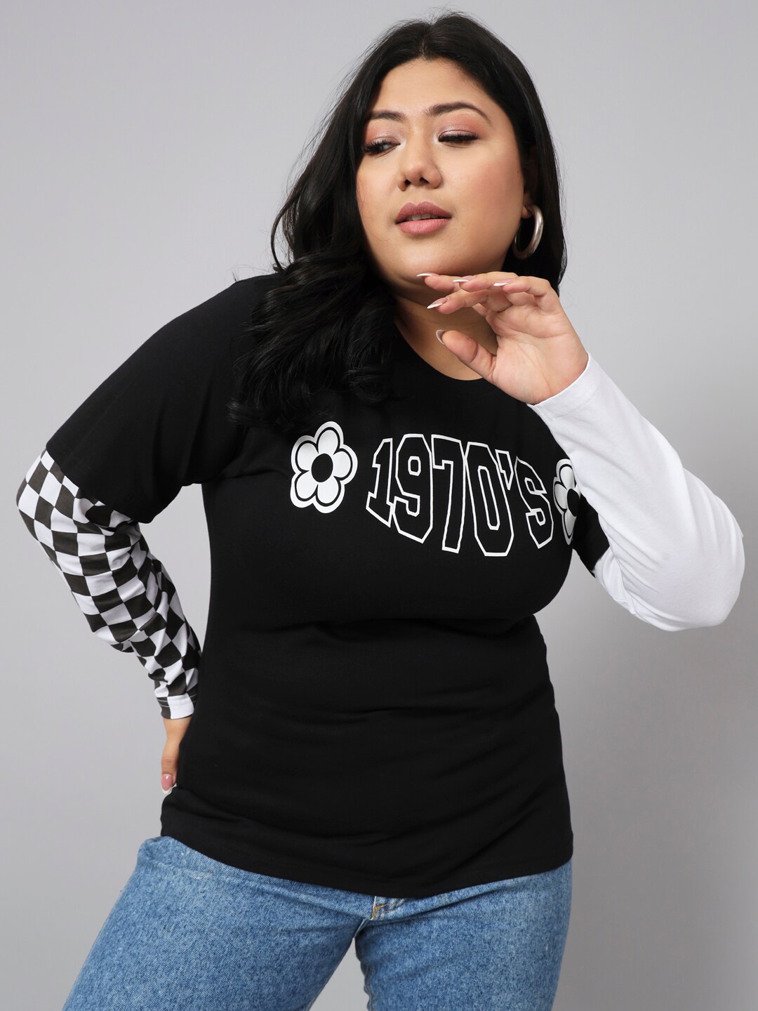 

BEYOUND SIZE - THE DRY STATE Plus Size Typography Printed Cotton T-shirt, Black