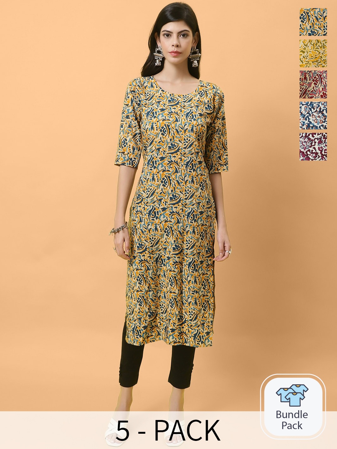 

Ethnic basket Selection Of 5 Abstract Printed Straight Kurta, Yellow