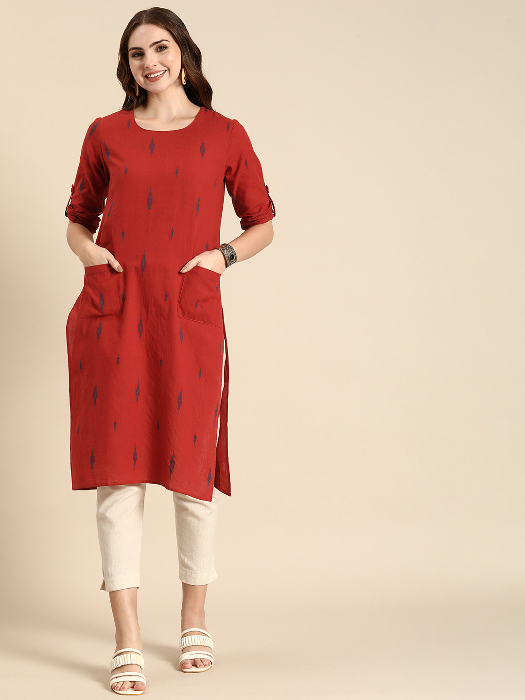 

Anouk Women Abstract Printed Straight Kurta, Red