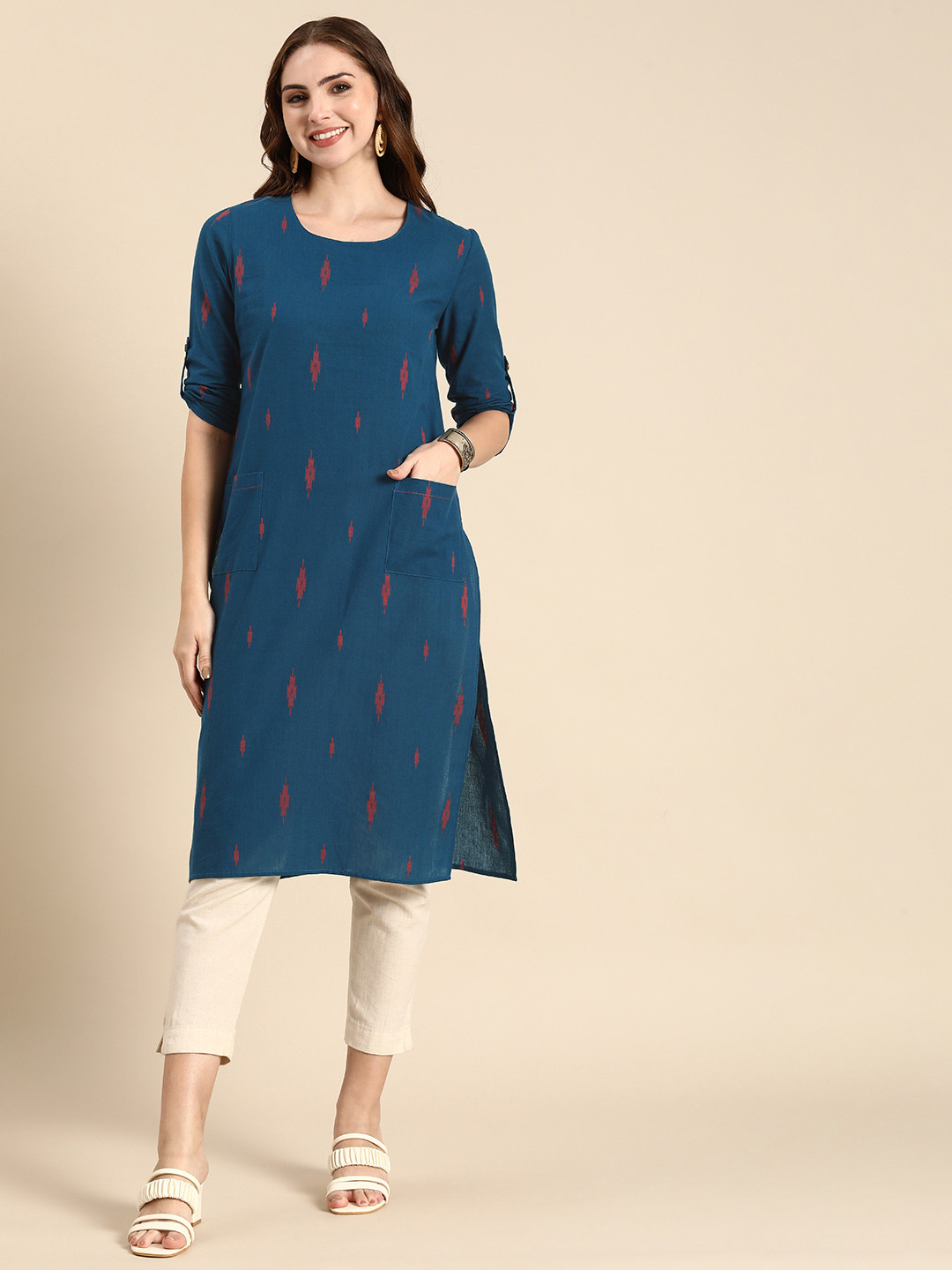 

Anouk Women Abstract Printed Straight Kurta, Blue