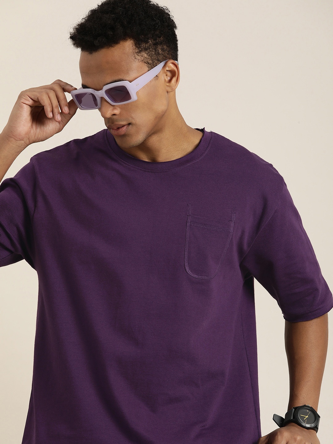 

DILLINGER Men Honeycomb Structure Oversized Pocket T-shirt, Purple