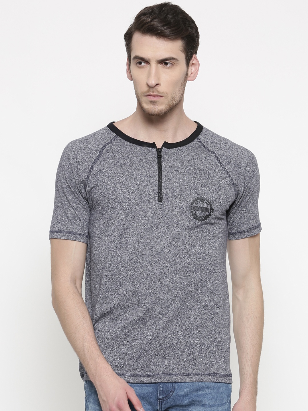 

Slub Men Blue Slim Fit Solid Round Neck T-shirt