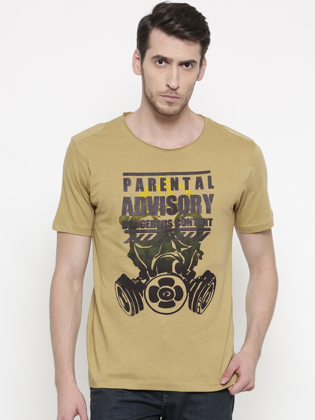 

Slub Men Olive Green Printed Round Neck Pure Cotton T-shirt