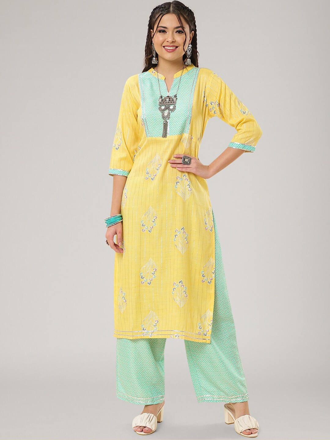 

CLEMIRA Floral Printed Kurta With Salwar & Dupatta, Mustard
