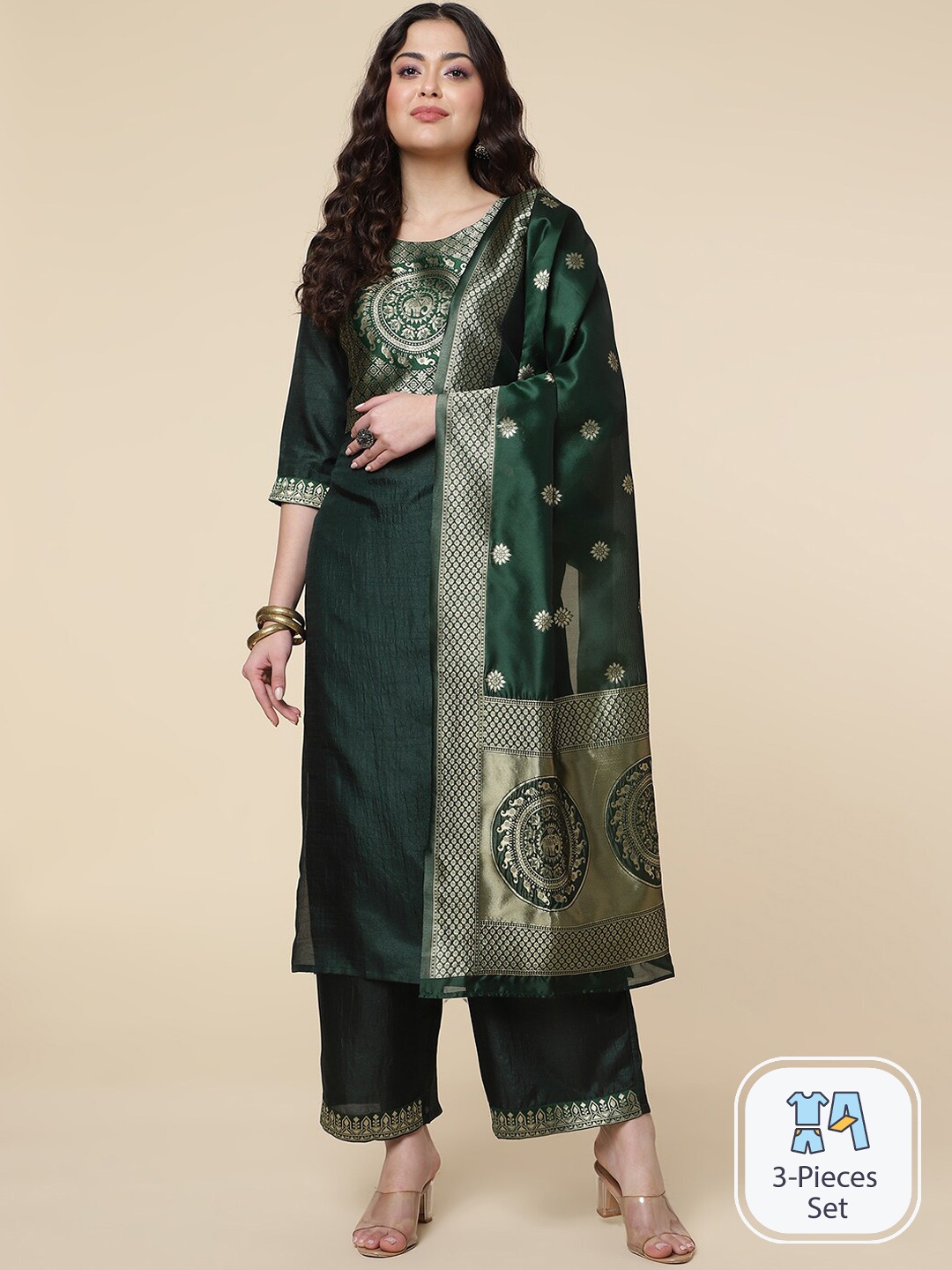 

CLEMIRA Yoke Design Kurta with Salwar & Dupatta, Green