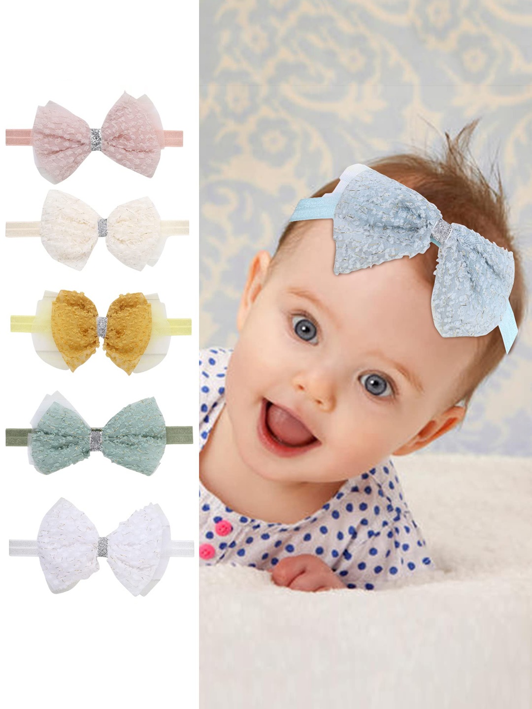 

LYTIX Infants Girls Set Of 2 Assorted Elastic Bow Hairbands