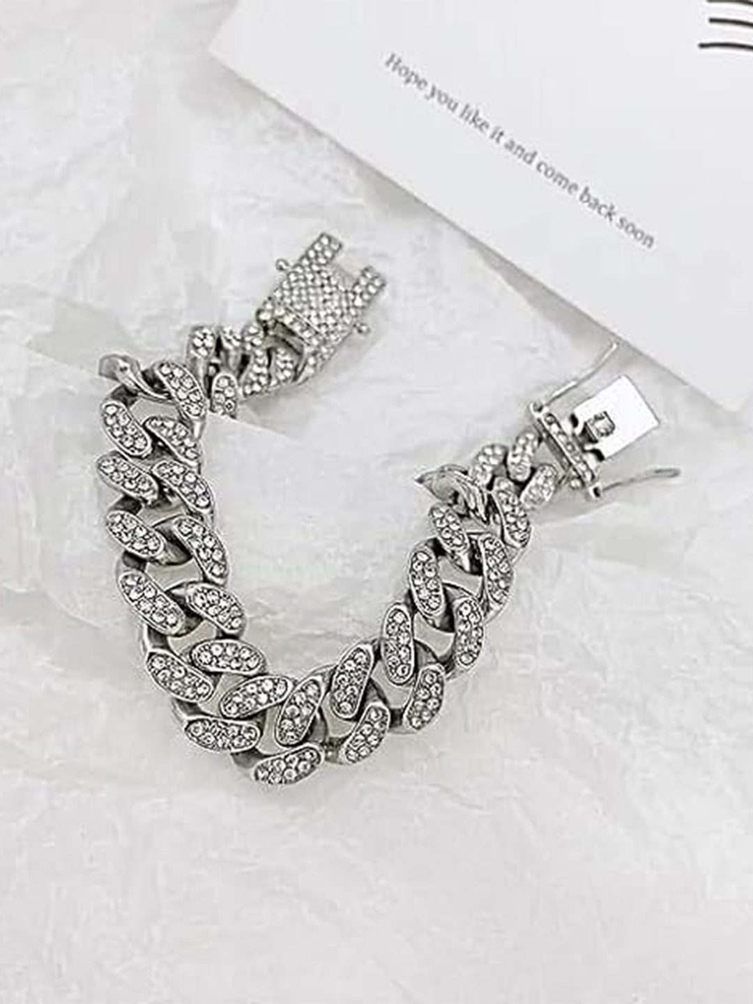 

KRYSTALZ Unisex Cubic Zirconia Studded Silver-Plated Link Bracelet