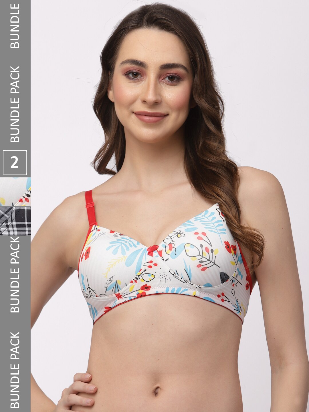 

College Girl Pack Of 2 Floral Printed Bra Full Coverage Lightly Padded Bra, Black