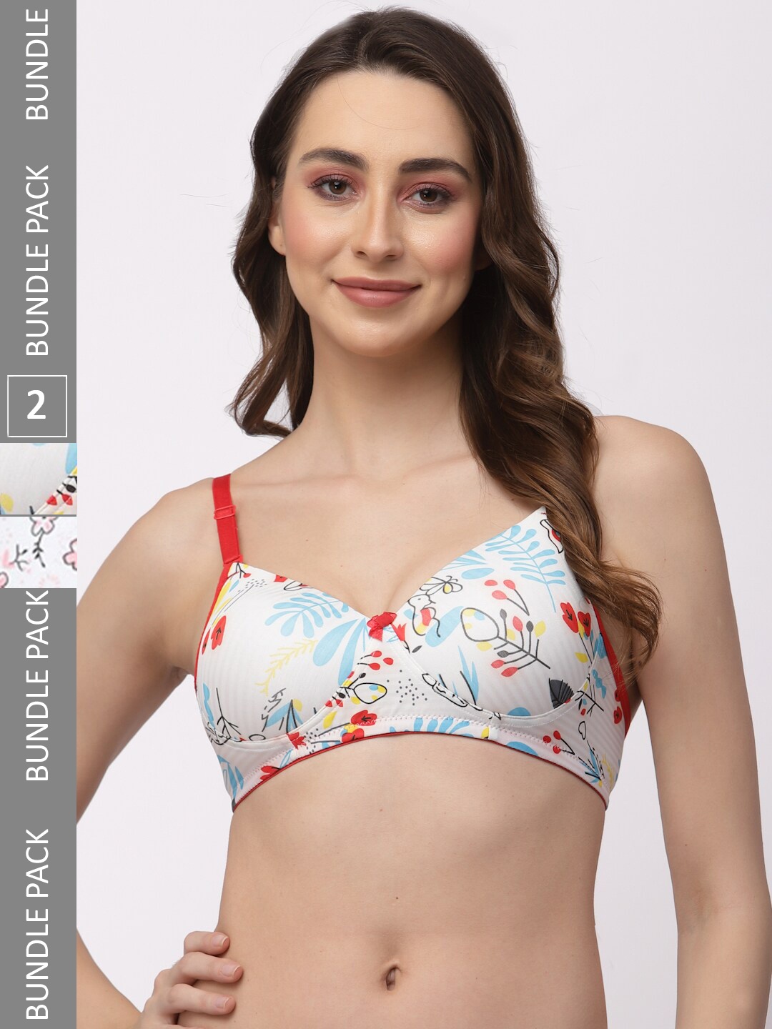 

College Girl Pack Of 2 Floral Printed Lightly Padded Bra With All Day Comfort, White