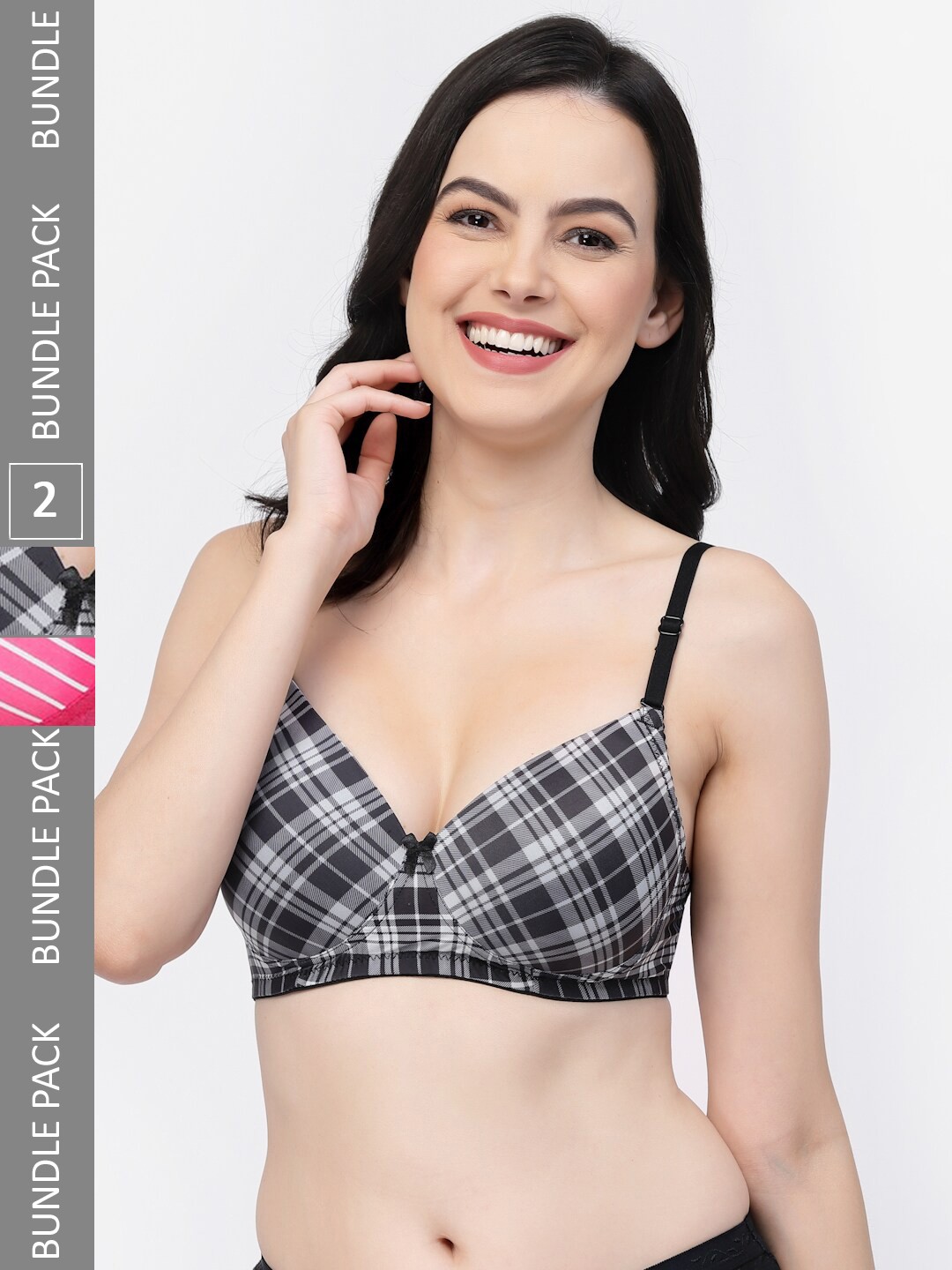 

College Girl Pack Of 2 Checked Full Coverage Lightly Padded Bra, Pink