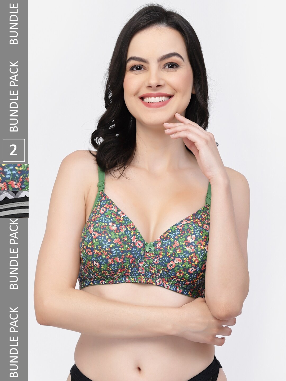 

College Girl Pack Of 2 Printed Full Coverage All Day Comfort Lightly Padded Bra, Green