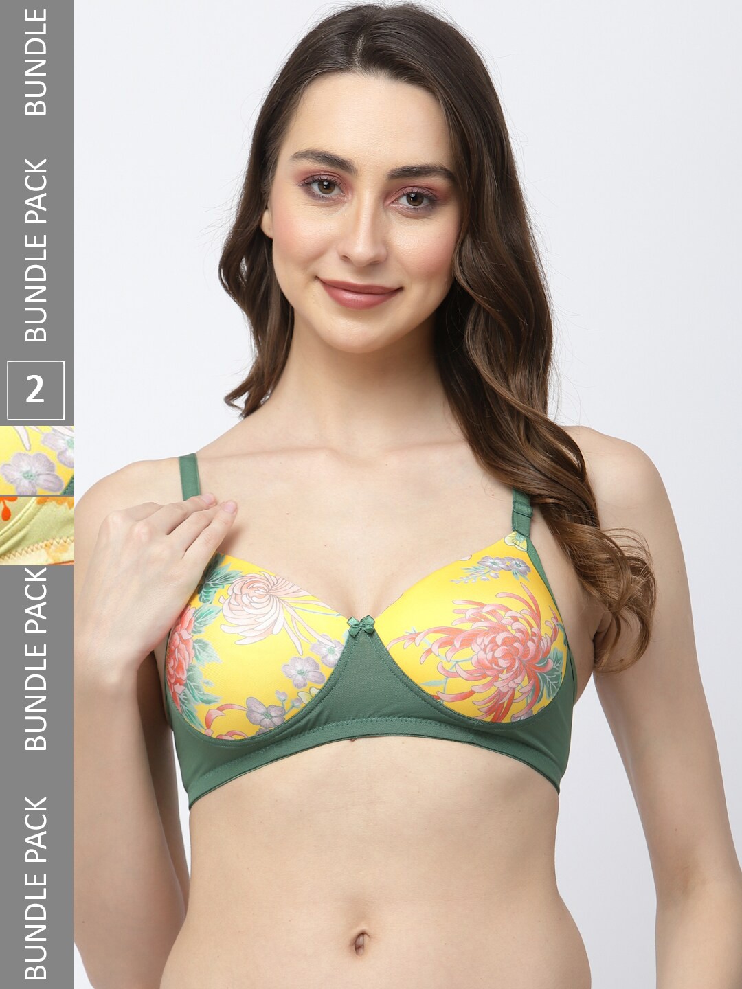 

College Girl Pack Of 2 Floral Printed Lightly Padded Bra With All Day Comfort, Yellow