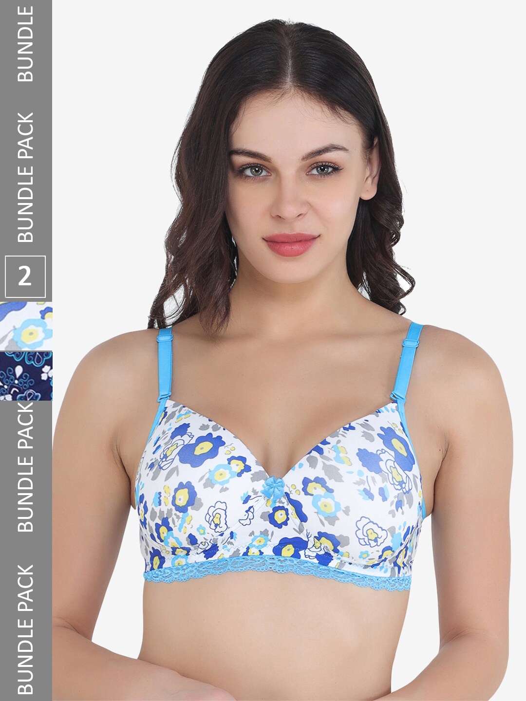 

College Girl Pack of 2 Printed Lightly Padded T-shirt Bra With All Day Comfort, Blue