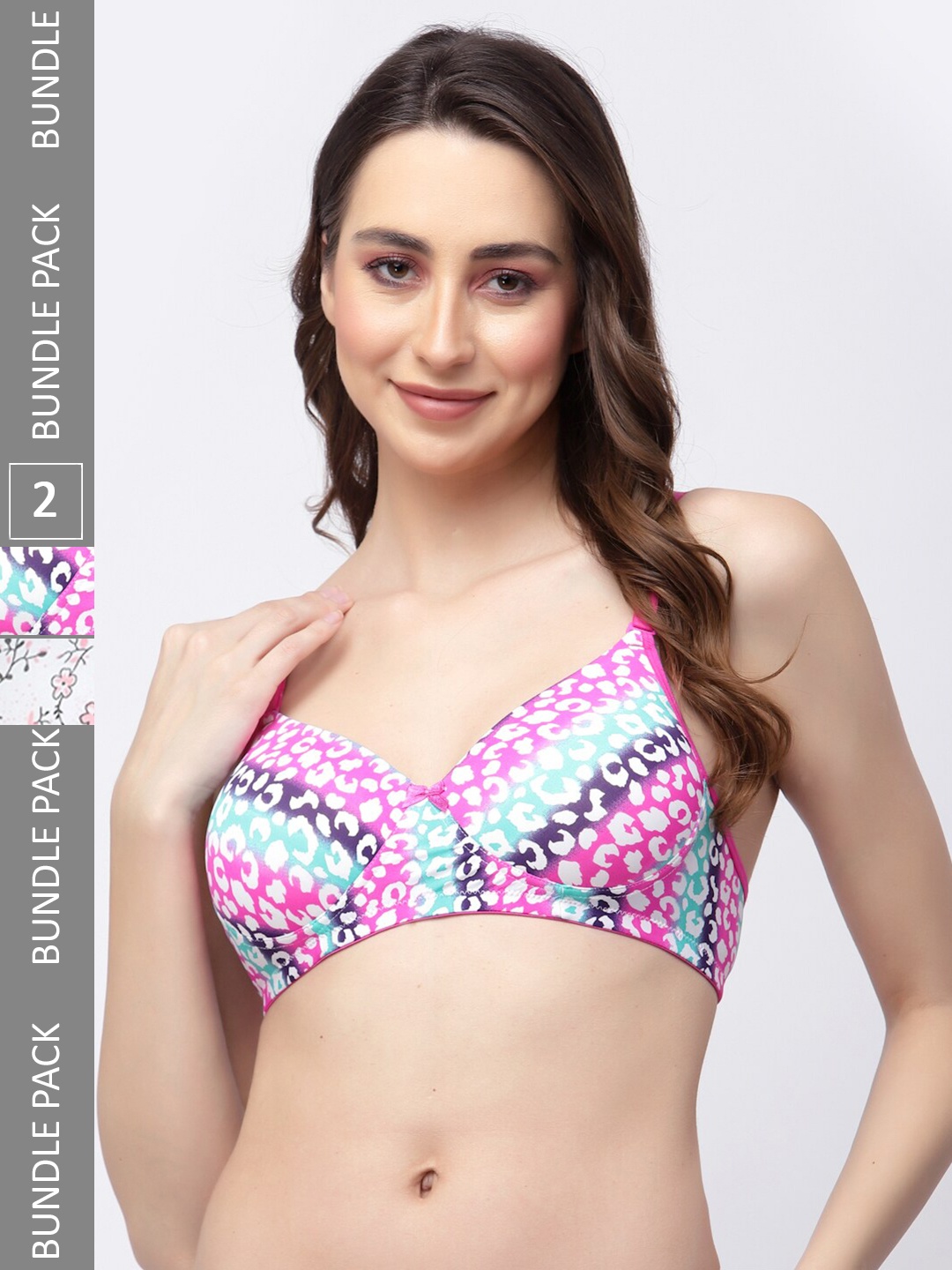

College Girl Pack Of 2 Printed Lightly Padded Full Coverage All Day Comfort T-Shirt Bra, Pink