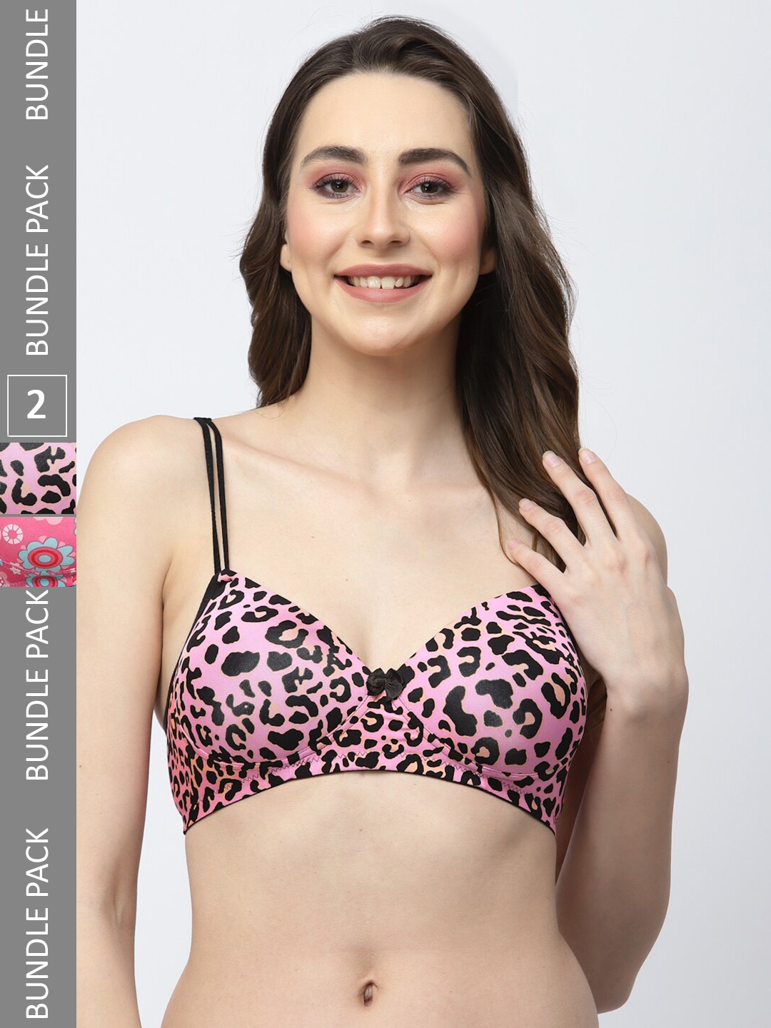 

College Girl Pack Of 2 Floral Printed Lightly Padded Bra With All Day Comfort, Pink