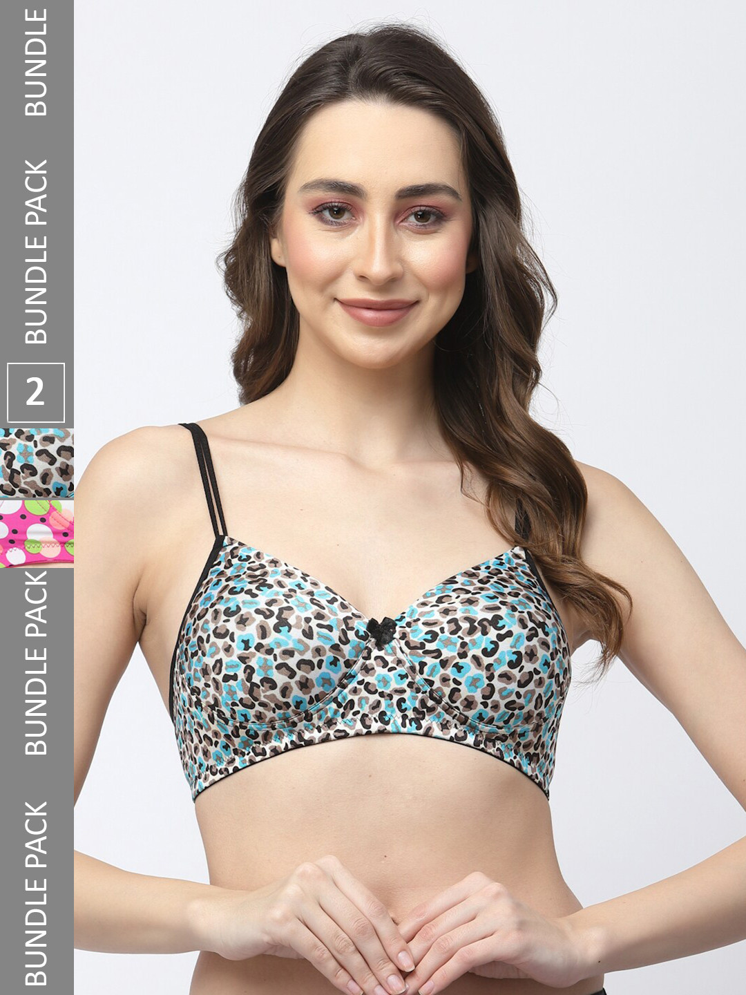 

College Girl Pack of 2 Printed Lightly Padded T-shirt Bra With All Day Comfort, Navy blue