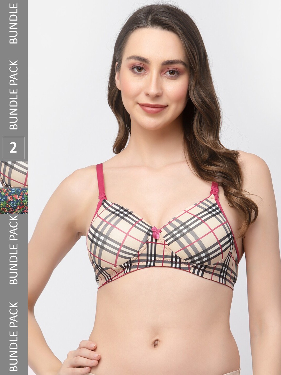 

College Girl Pack Of 2 Checked Full Coverage Lightly Padded Bra, Green