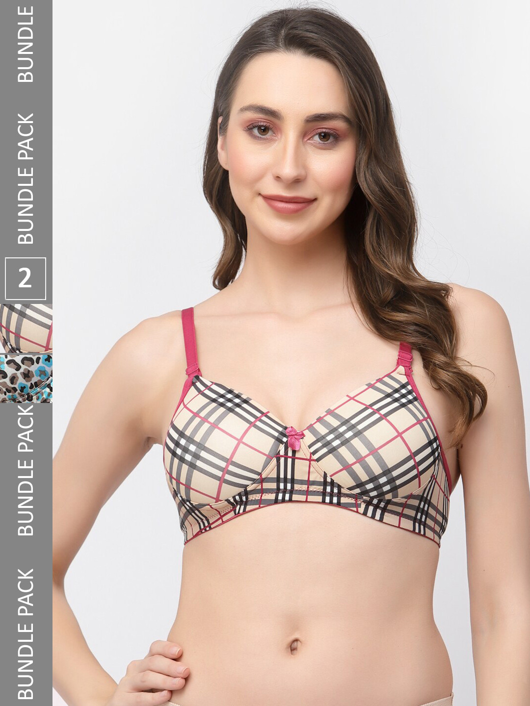 

College Girl Pack Of 2 Printed Lightly Padded Full Coverage All Day Comfort T-Shirt Bra, Blue