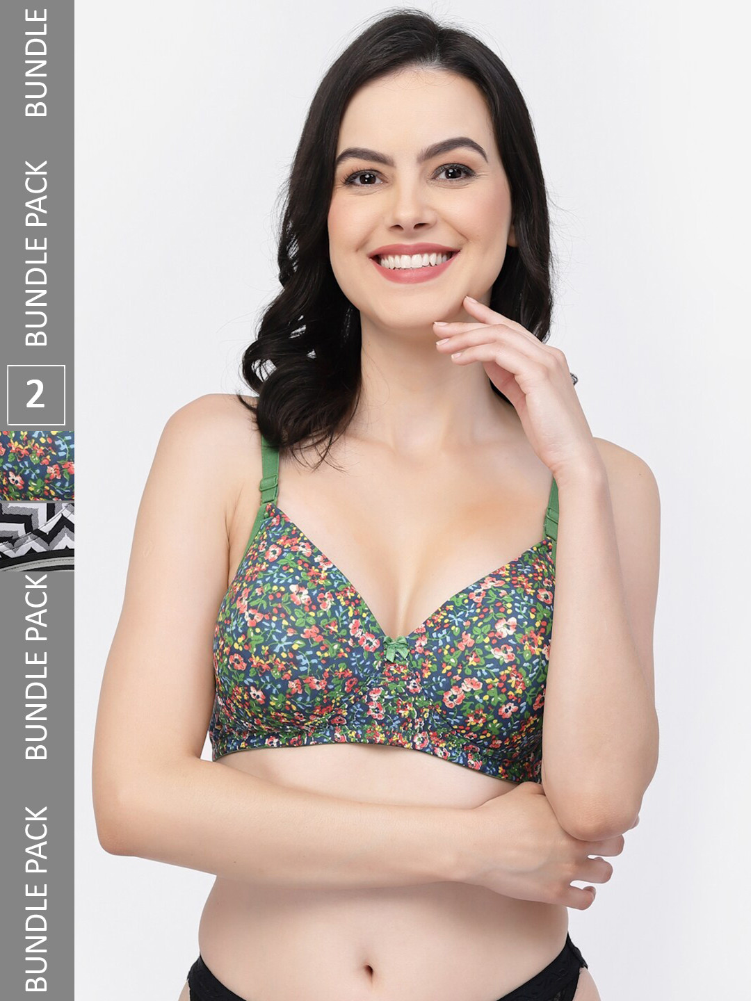 

College Girl Pack Of 2 Printed Full Coverage All Day Comfort Lightly Padded Bra, Green