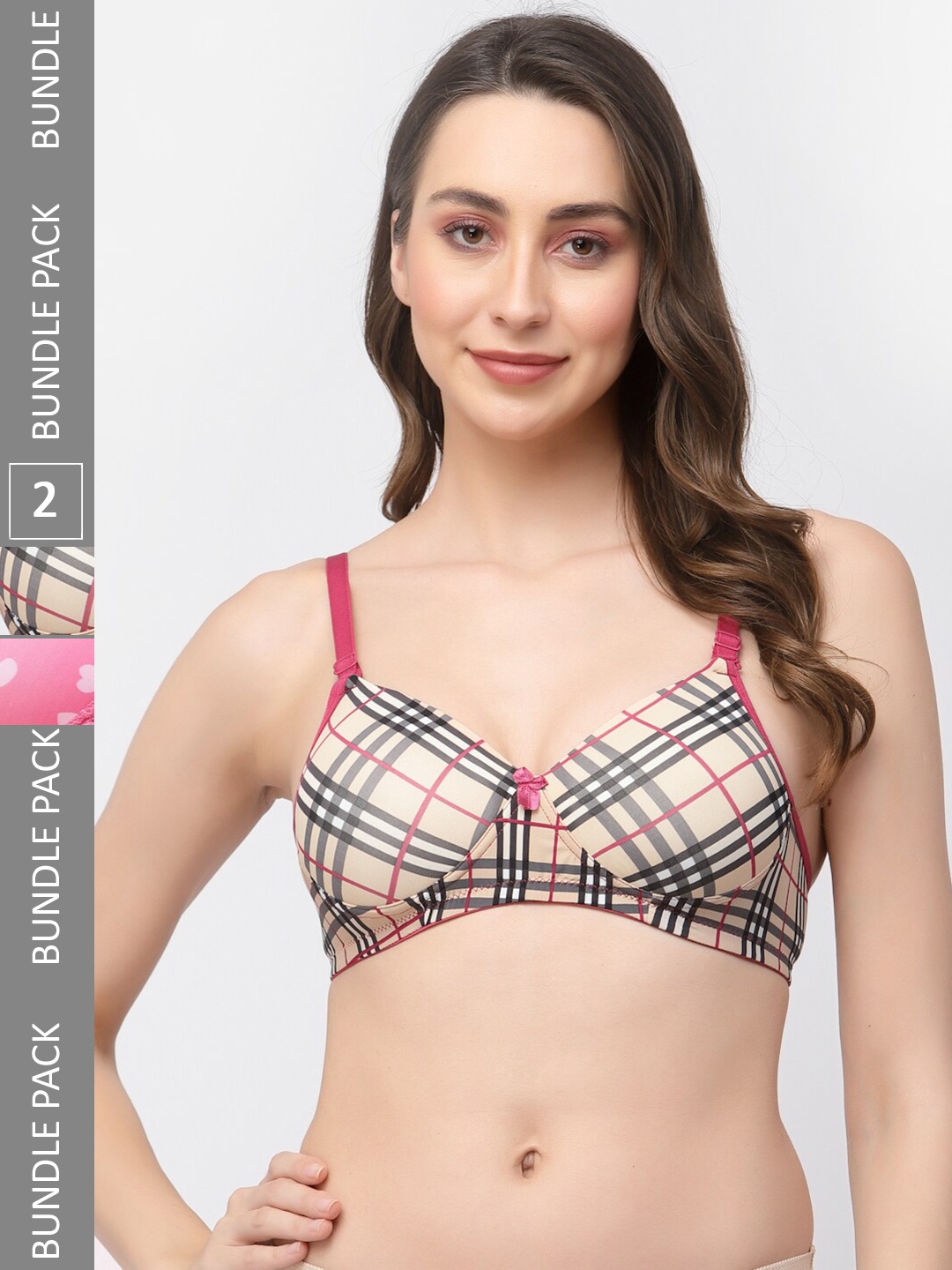 

College Girl Pack Of 2 Floral Printed Lightly Padded Bra With All Day Comfort, Pink