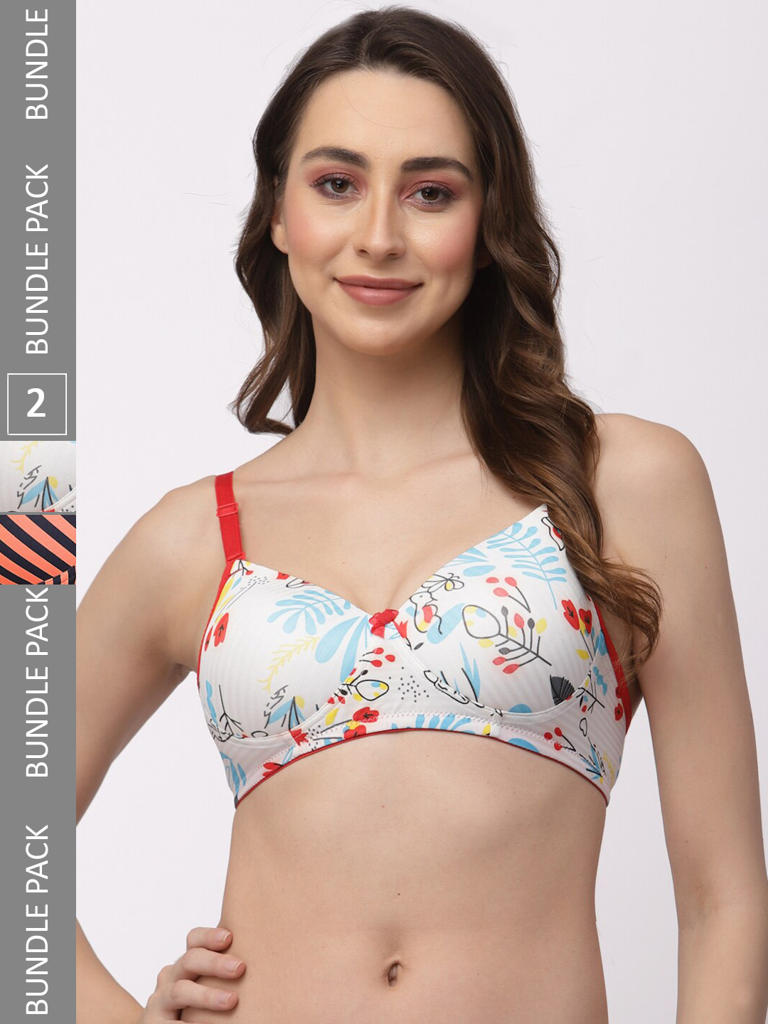 

College Girl Pack Of 2 Printed Full Coverage All Day Comfort Lightly Padded Bra, Red