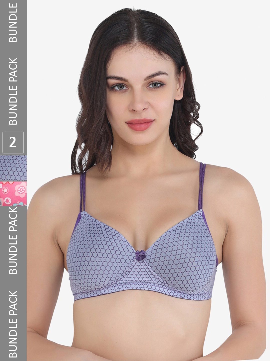 

College Girl Pack Of 2 Floral Printed Lightly Padded Bra With All Day Comfort, Pink
