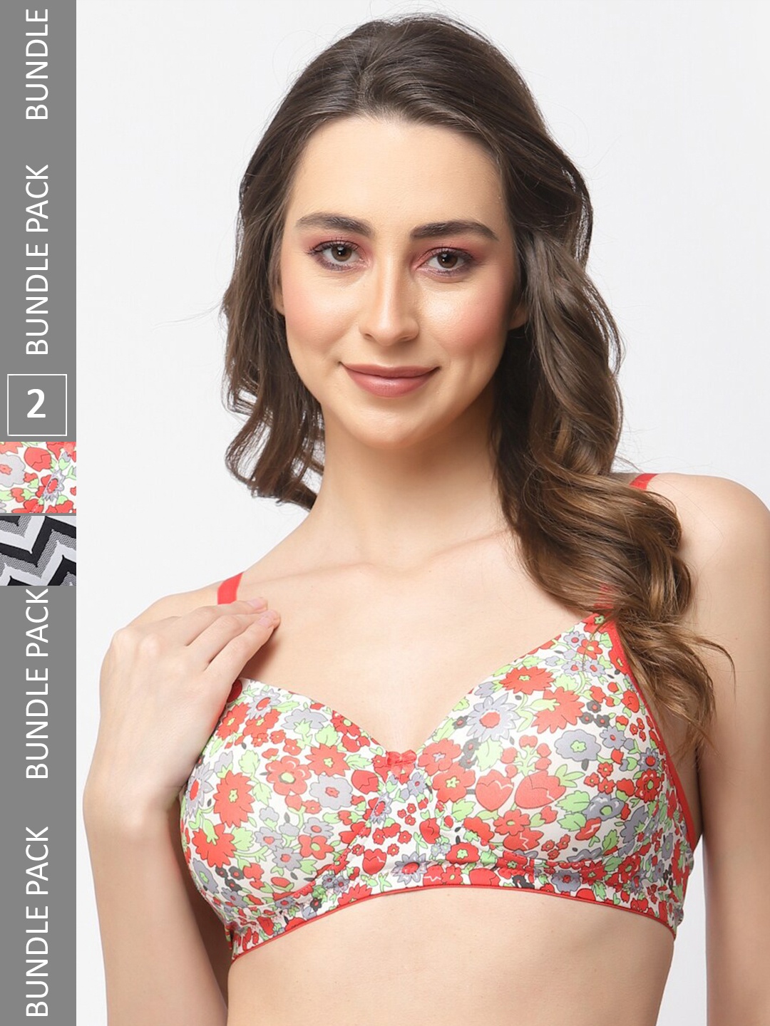 

College Girl Pack of 2 Printed Full Coverage T-shirt Bra with All Day Comfort, Red