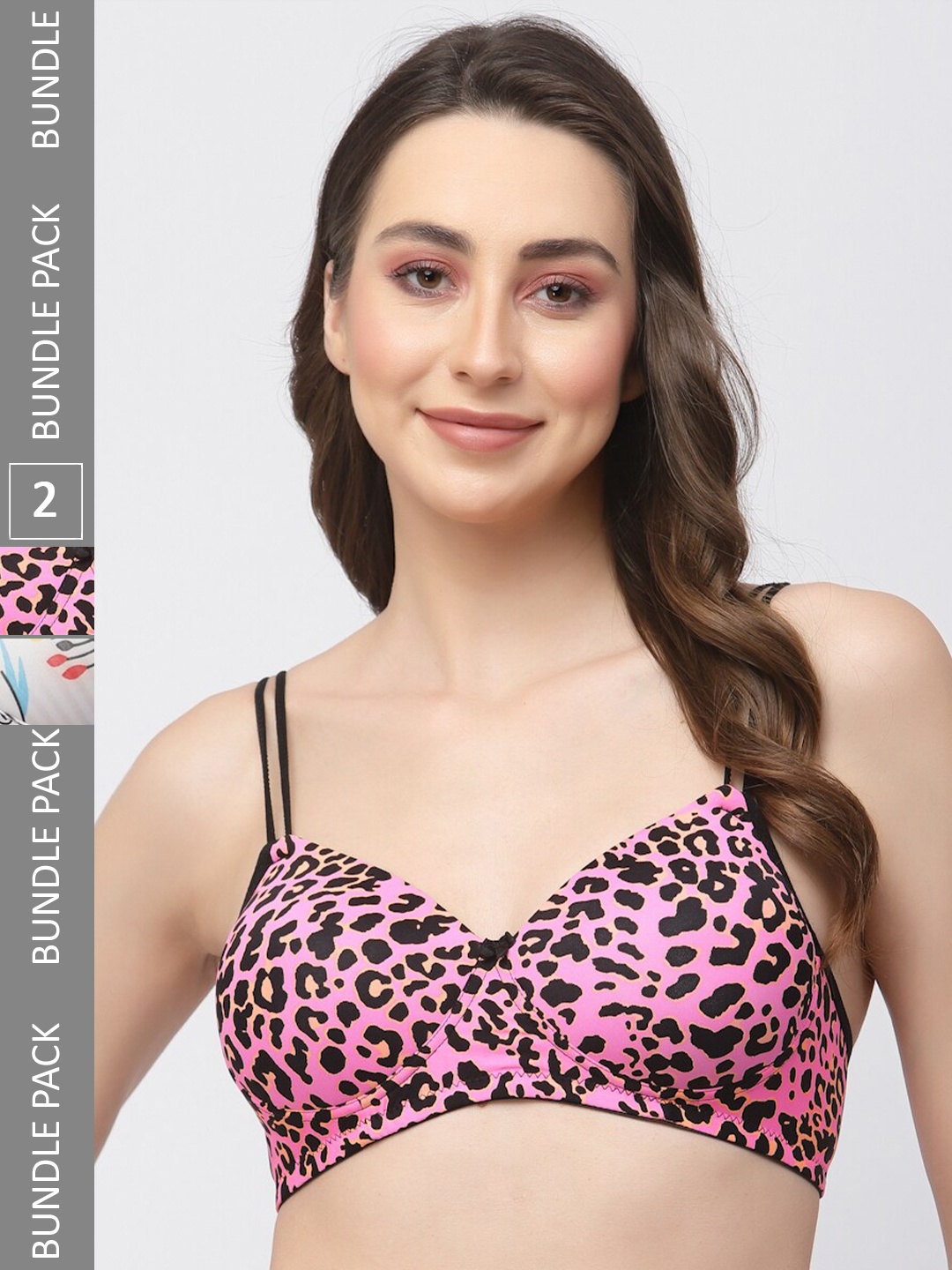 

College Girl Pack Of 2 Printed Lightly Padded Full Coverage All Day Comfort T-Shirt Bra, Black