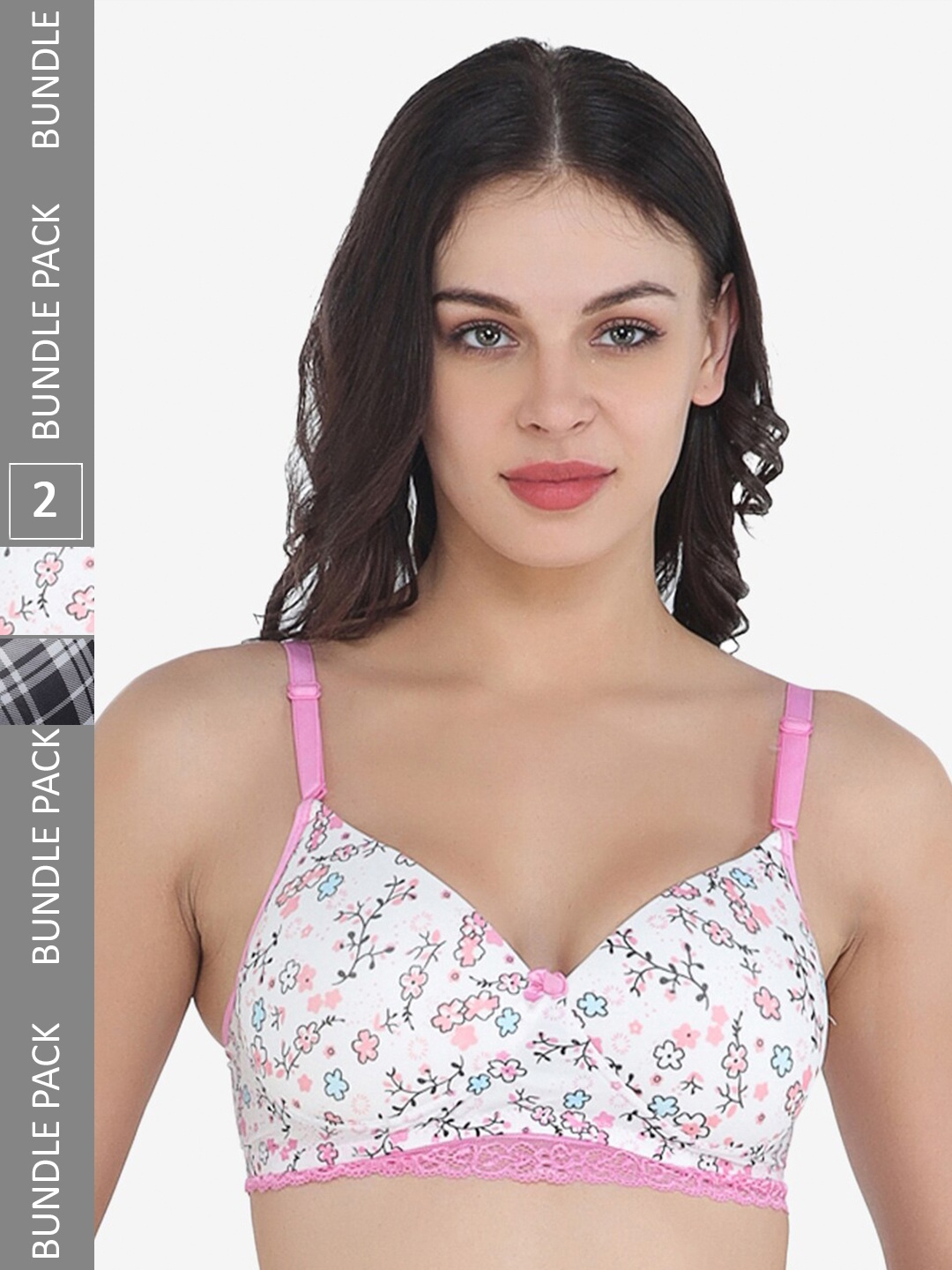 

College Girl Pack Of 2 Floral Printed Bra Full Coverage Lightly Padded Bra, White