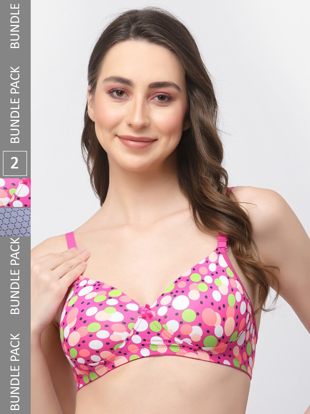 

College Girl Pack Of 2 Printed Full Coverage All Day Comfort Lightly Padded Bra, Pink