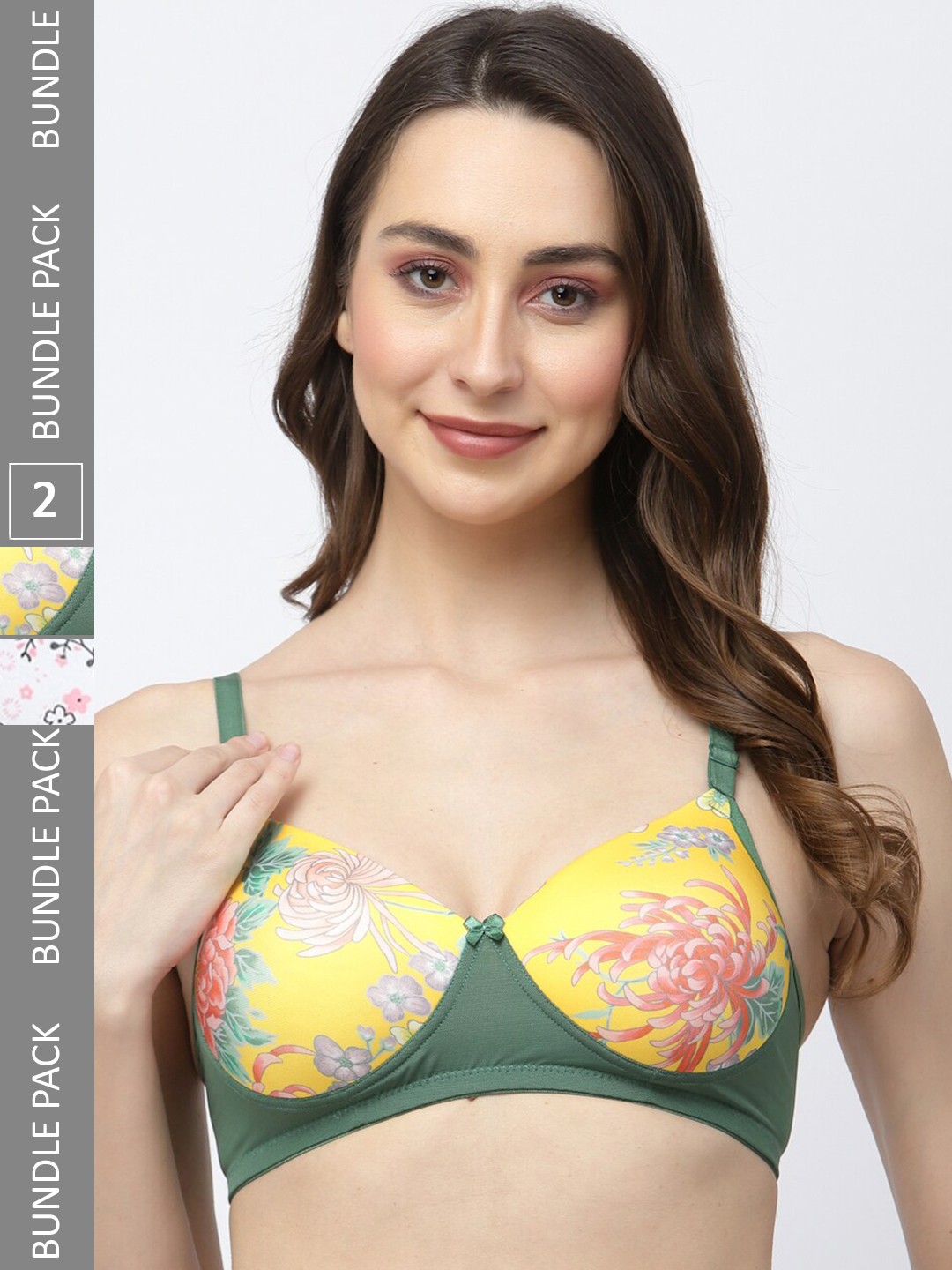 

College Girl Pack Of 2 Floral Printed Full Coverage All Day Comfort Lightly Padded Bra, White