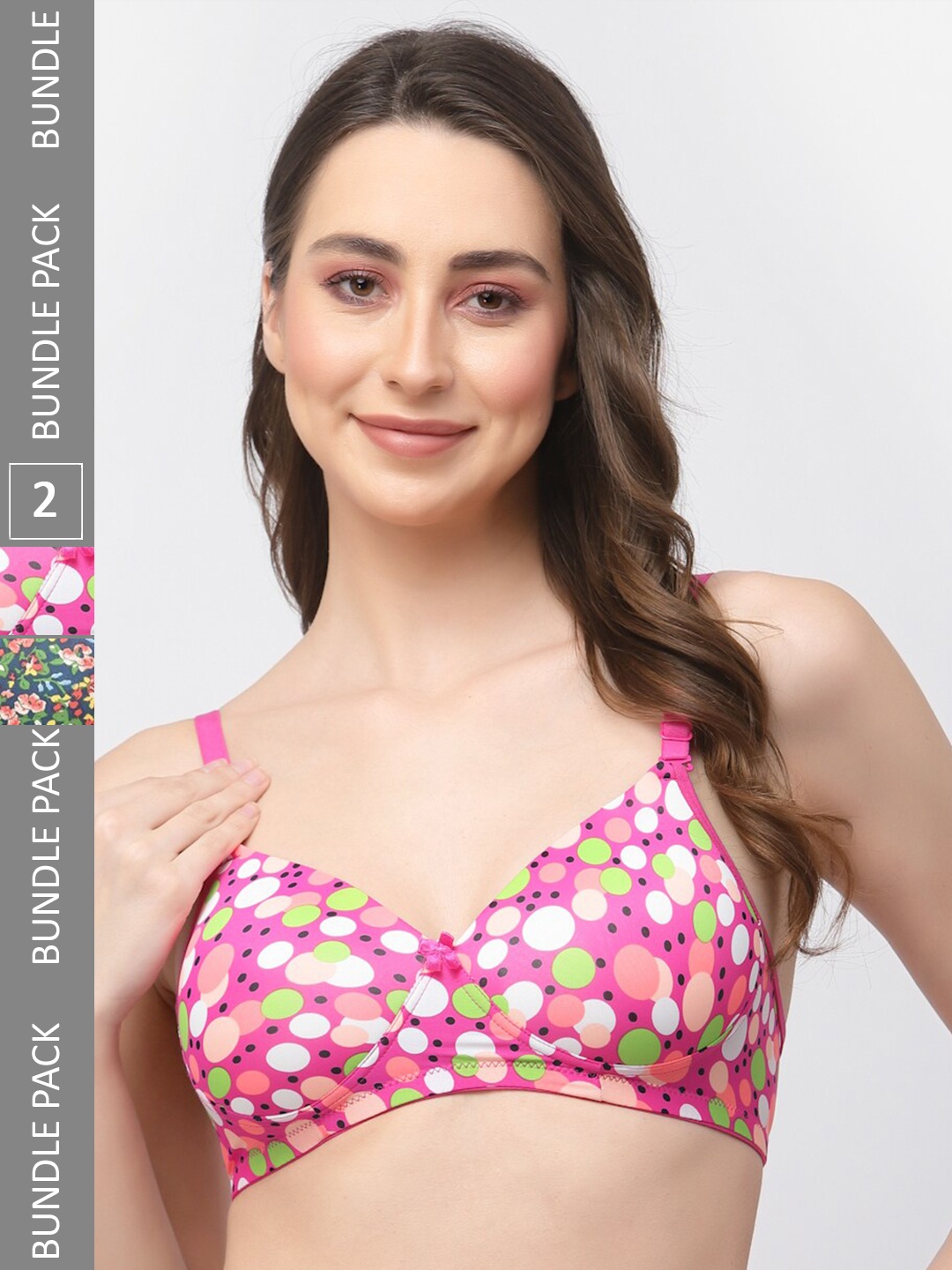 

College Girl Pack Of 2 Floral Printed Bra Full Coverage Lightly Padded Bra, Pink